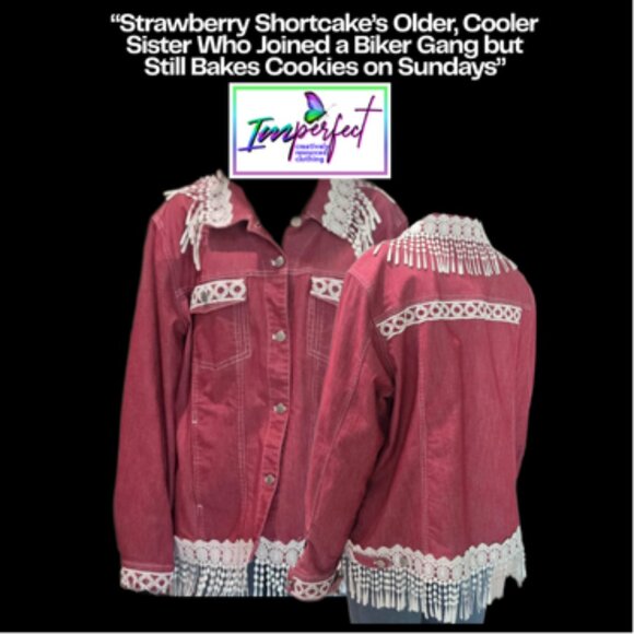 Upcycled lightweight red jacket with lace details - Picture 1 of 2